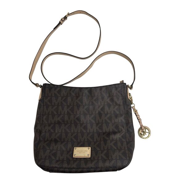 Michael Kors Crossbody Jet Set Large Brown Monogram Travel Logo Messenger Bag - Picture 1 of 15